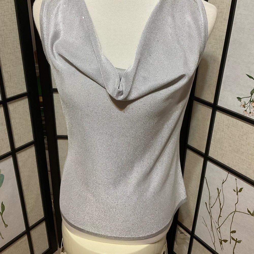White House Black Market Silver Drape Neck Camisole with Sequins Size XS